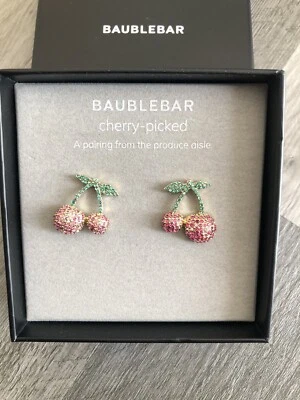 Baublebar 金色樱桃采摘樱桃吊坠耳环 水晶口音 全新带盒 — 第 1/4 张图片