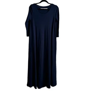 Raquel Allegra Lucy Drama Maxi Dress Size Medium Indigo Blue Pockets Art Cotton - Picture 1 of 10