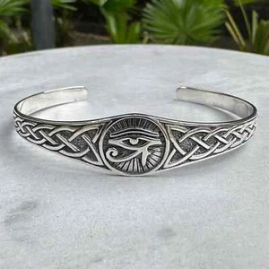 Handcrafted 925 Sterling Silver Egypt Eye of Horus Falcon Egyptian Cuff Bracelet - Picture 1 of 4