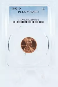 1993-D PCGS MS68RD Lincoln Memorial Cent Business Strike 1C - Picture 1 of 2