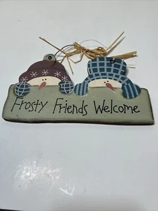 Rustic "Frosty Friends Welcome " Hand-Painted Wooden Sign-Cream/Green/Blue/Brown - Picture 1 of 4