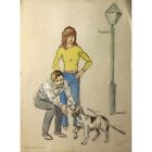 Holloway Bristol Savage Young Couple With Dog Looking Down Watercolour Painting