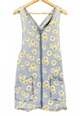 TAN Lindo Vestido Boho Floral Denim Elastizado Girasol Jersey Cremallera Años 60 Talla XS Foto 1 de 4