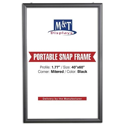 Portable Snap Poster Frame 1.77" Aluminum Front Loading Wall Mount 40x60 Black - Image 1 of 4