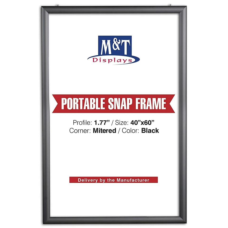 Portable Snap Poster Frame 1.77" Aluminum Front Loading Wall Mount 40x60 Black - Image 1 of 4