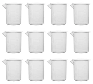 Eisco Labs 100ml Polypropylene Plastic Beakers, Raised Graduations - 12 Pack - Picture 1 of 4