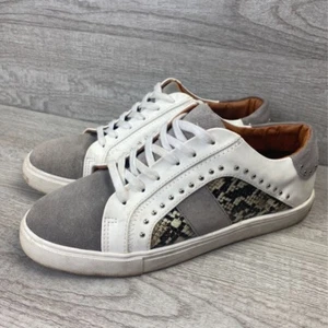 Steve Madden Womens Annita Sneakers Shoes Gray Snake Print Leather Lace Up 9M - Picture 1 of 8
