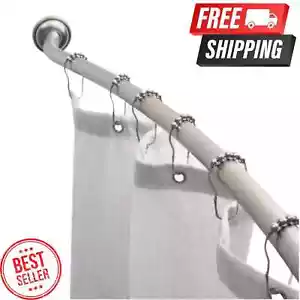 Curved Wall Mounted Shower Curtain Rod in Satin Nickel Adjustable 44 in to 72 in - Picture 1 of 5