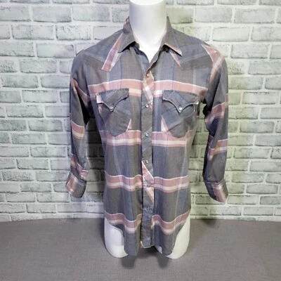 Camisa L/S Vintage Años 70 H Bar C Ranchwear Para Hombres 16-35 Ligera A Cuadros Perla A Presión Foto 1 de 4
