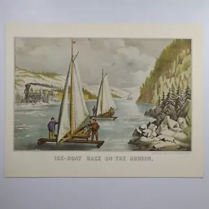 Ice Boat Race on the Hudson Currier & Ives Litografía Reimpresión 11 3/4" x 13" - Imagen 1 de 4