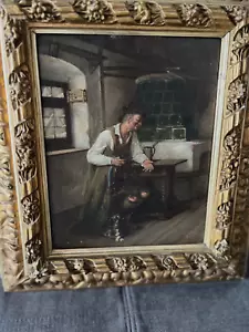 Alte Malerei von August Kraus (1852-1917) "Jäger im Wirtshaus" um 1885 - Bild 1 von 7