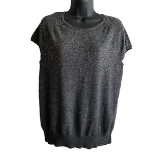 Jones New York Gray Metallic Knit Top Size 0X Beaded Sequin Sparkle Evening Plus - Picture 1 of 6
