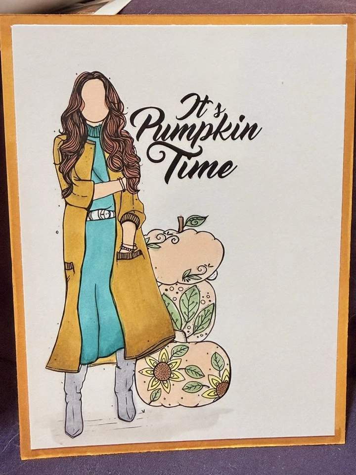 Juego de tarjetas para niñas niña apiladas calabaza otoño estampación Foto 1 de 1