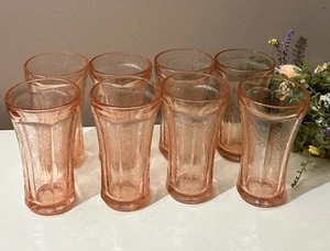 Vaso Pink Depression Indiana Glass Madrid Patrón 6.25" 14oz Vintage Juego de 8 piezas - Imagen 1 de 6