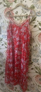 Y2K Midi Slip Dress Women’s XL Whimsigoth 90s Red Floral - Picture 1 of 5