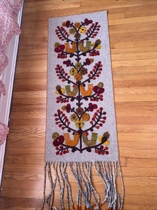 Vtg Boho Folk Art Felted Wool Embroidered Crewel Tapestry Tree Wall Hanging Tree - Picture 1 of 13