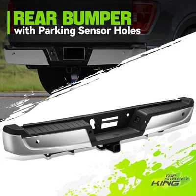 Chrome Rear Bumper Assembly w/ Sensor Holes & Tow Package for Ford F 150 21-23 - Image 1 of 4