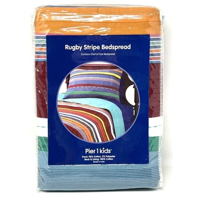 Pier One 1 Kids Full Size Bedspread Rugby Stripe Blanket Multi Color Lightweight - Image 1 of 4