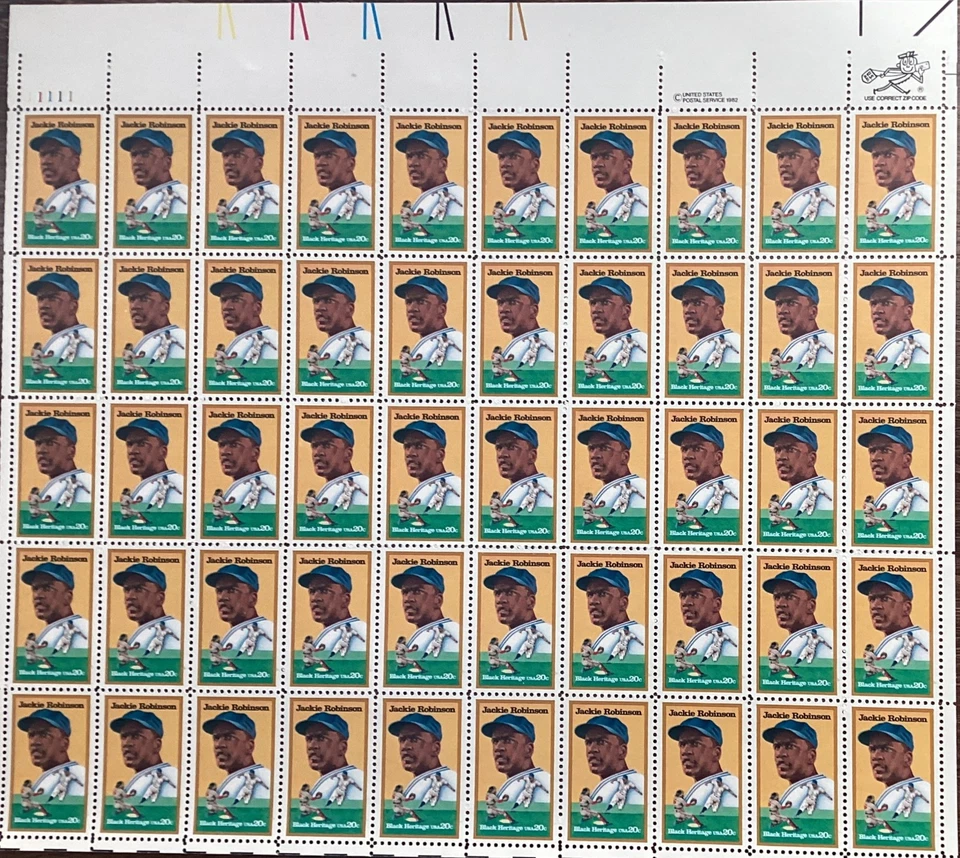 Full Sheet of 20 Cent 1982 Jackie Robinson Stamps SC# 2016 MNH - Image 1 of 1