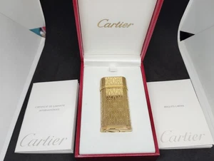 Cartier Gas Lighter Gold Gadrons 2C Decor Happy Birthday with Box - Picture 1 of 11