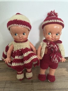 Vintage Original Irwin Boy Girl Dolls Hard Plastic Crocheted Outfits 9.5” - Picture 1 of 5