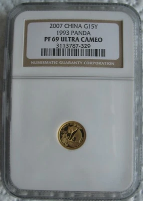 2007 China (1993) Panda 1/25 oz ouro 0,999 NGC PF-69 Ultra Cameo - Imagem 1 de 3