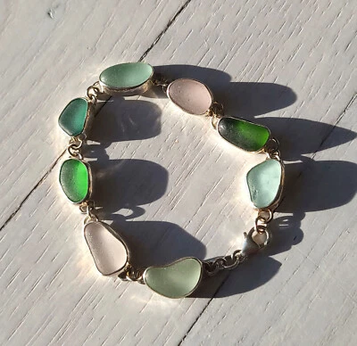 Pulsera de plata esterlina de vidrio de playa de mar genuino ~ JILLIAN VO ~ EE. UU. Foto 1 de 4