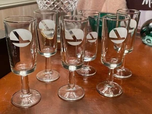 Eastern Airlines Etched Stemmed CORDIAL Glasses - WINGS OF MAN LOGO - Set of 6 - Picture 1 of 9
