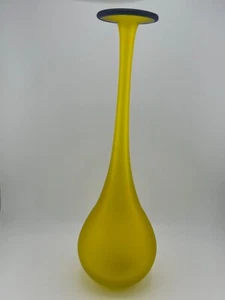 Carlo Moretti Nason Rosenthal Netter Murano Glass Vase MCM Satin Yellow Blue - Picture 1 of 9