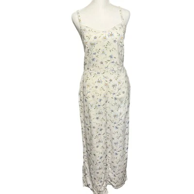 Antiguo Mono Floral Azul Marino Boho Mezcla de Lino Mameluco Sin Mangas Informal Verano Grande Foto 1 de 4