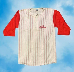 VTG 80s Deadstock Old Milwaukee Artex Henley 3/4 Sleeve Promo Baseball T Shirt - Picture 1 of 10