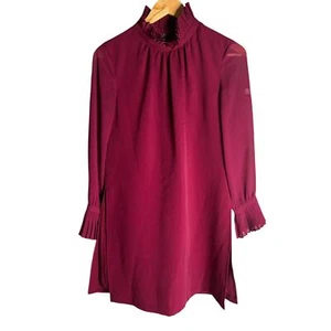 Ted Baker Bibii Pleated Mock Neck Mini Dress Magenta Size 2 - Picture 1 of 5