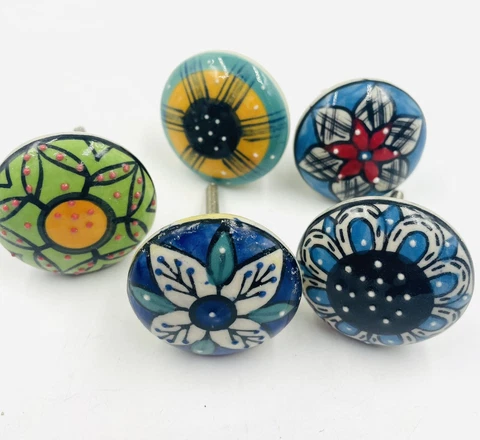 Beautiful! 5 Ceramic Drawer Pulls, Floral Knobs Cabinet Hardware - Salvaged Cover