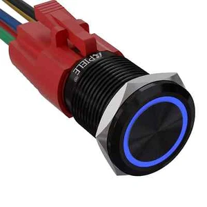 Interruptor de botón de enganche de 16 mm 12 V DC encendido apagado carcasa negra con LED ojo de ángel - Imagen 1 de 4