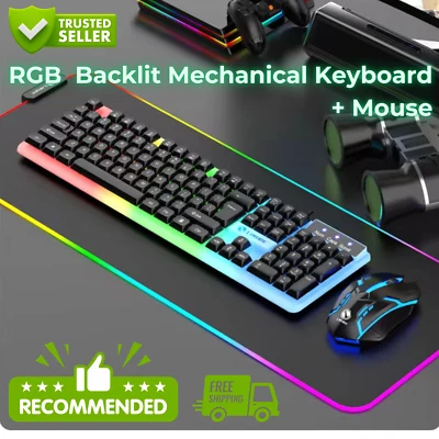 RGB LED Gaming Keyboard and Mouse Wired 7 Colour Illuminated Backlit Keyboard - Image 1 of 4