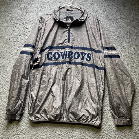 Dallas Cowboys Windbreaker Mens Size XL Gray Pullover Jacket Cover