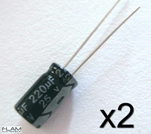 2x Condensateur électrolytique 25V 220uF Aluminium Electrolytic Capacitor 6x11mm - Foto 1 di 2