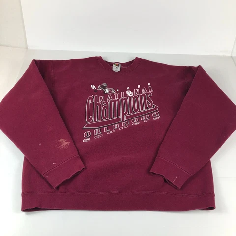 Y2K National Champs Oklahoma Sooners Sweatshirt Adult Extra Large Red Crewneck Cover