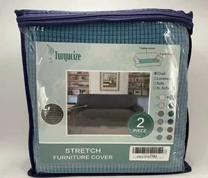 STRETCH CHAIR COVER DUSTY BLUE 2 PIECE BASE COVER AND SEAT COVER BRAND TURQUOIZE - Picture 1 of 5