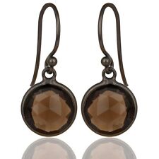Smoky Topaz Gemstone 925 Silver Black Rhodium Hook Earrings Women's Jewelry