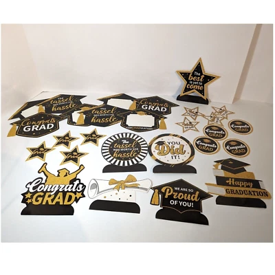 2024 Graduation Decorations Set of 26 Pieces, White, Gold and Black Party Decor - Image 1 of 4