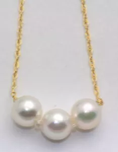 ADD ON PEARL NECKLACE 6MM 14K GOLD PENDANT 3 PEARLS A FAMILY TRADITION - Picture 1 of 2