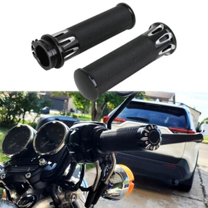 Empuñaduras de manillar de motocicleta CNC negras de 1" para Harley Bobber Chooper Softail - Imagen 1 de 11
