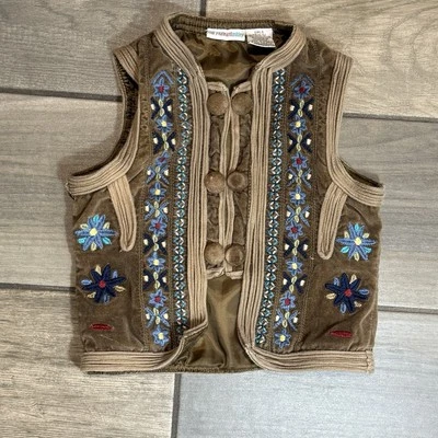 Vintage Girls Mary Kate Ashley 4/5 Tan Velvet Vest Embroidered  Southwestern - Изображение 1 из 4