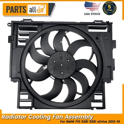 Radiator Cooling Fan Assembly Fits BMW F10 528i 528i xDrive 2012-16 17418642161 - Image 1 of 4