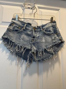 One Teaspoon Sz 27 Raw Hem Distressed Button Fly Festival Shorts - Picture 1 of 6