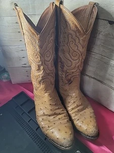 Tony Lama Stil # 9109 hellbraune Ostritch Cowboystiefel mit durchgehendem Schaft Größe 10,5 D Vintage - Bild 1 von 8