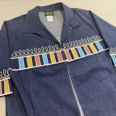 Chaqueta vaquera Bob Mackie talla XL bordada arte de usar manga 3/4 pastel Foto 1 de 4