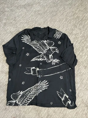 Camisa All Saints Otis Estampado Águila Calce Relajado Negra Abotonada Talla L Foto 1 de 4