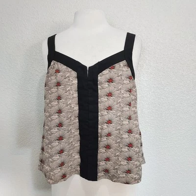 Camiseta sin mangas corta de seda floral bronceada Ecote talla L Foto 1 de 4